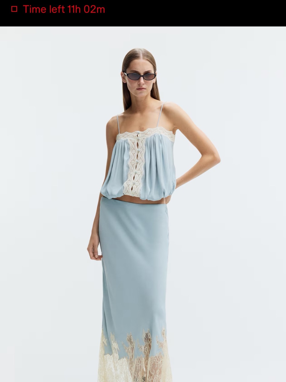 H&M Pale Blue Maxi Slip Skirt with Cream Lace Hem and top
